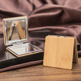 1 PC PU Leather Mirror Banboo Pattern 2X Magnification Square Folding Double-sided Pocket Mirror Elegant Bamboo Pattern Looks Beautiful And Suitable As Gift For Mother Daughter Sister Girlfriend Suitable To Use At Home School Company And Other Occasions